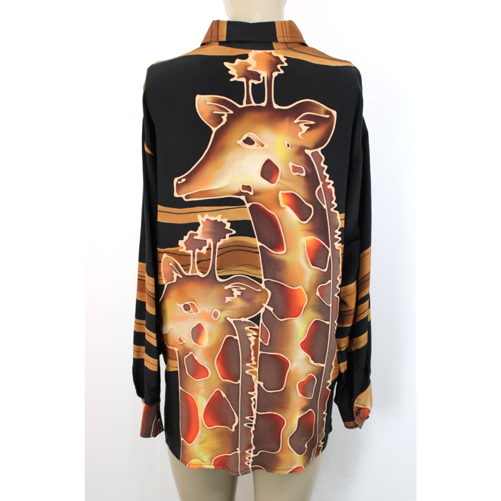 Vintage Yolanda Lorente 100% Silk Blouse Size S Oversized Art To Wear Giraffe 🦒